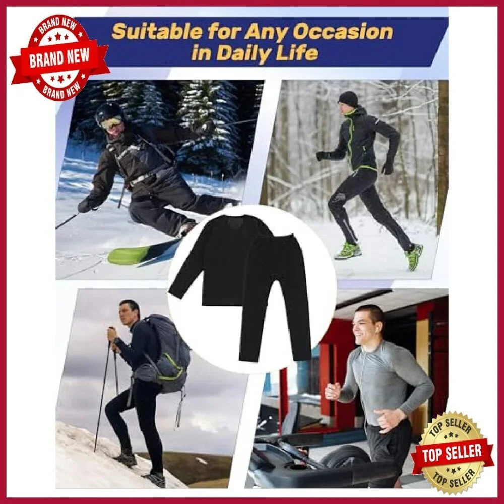Men's 3-Piece Thermal Underwear Set Fleece Lined Winter Base Layer